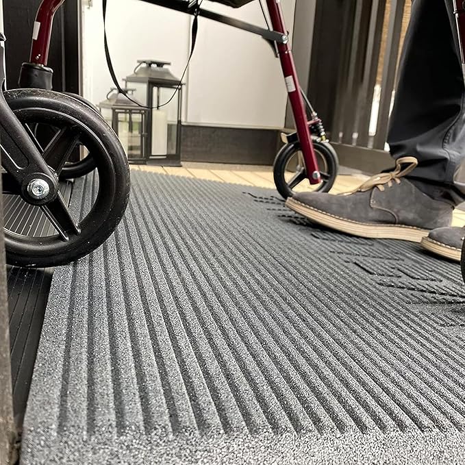 EZ-ACCESS TRANSITIONS 1.5 Inch Low Pile Transitional Non Slip Rectangular Rubber Angled Welcome Entry Mat Ideal for Indoor and Outdoor Use, Gray