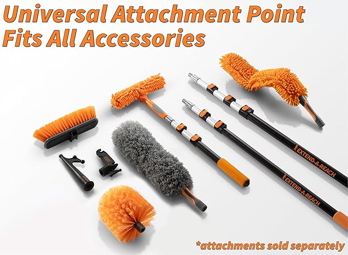 20 Foot Exterior House Cleaning Brush Set with 4-12 ft Extension Pole // Vinyl Siding Brushes with Telescopic Extendable Pole & Window Cleaning Squeegee Tool // The Ultimate Extension Scrub Brush Set