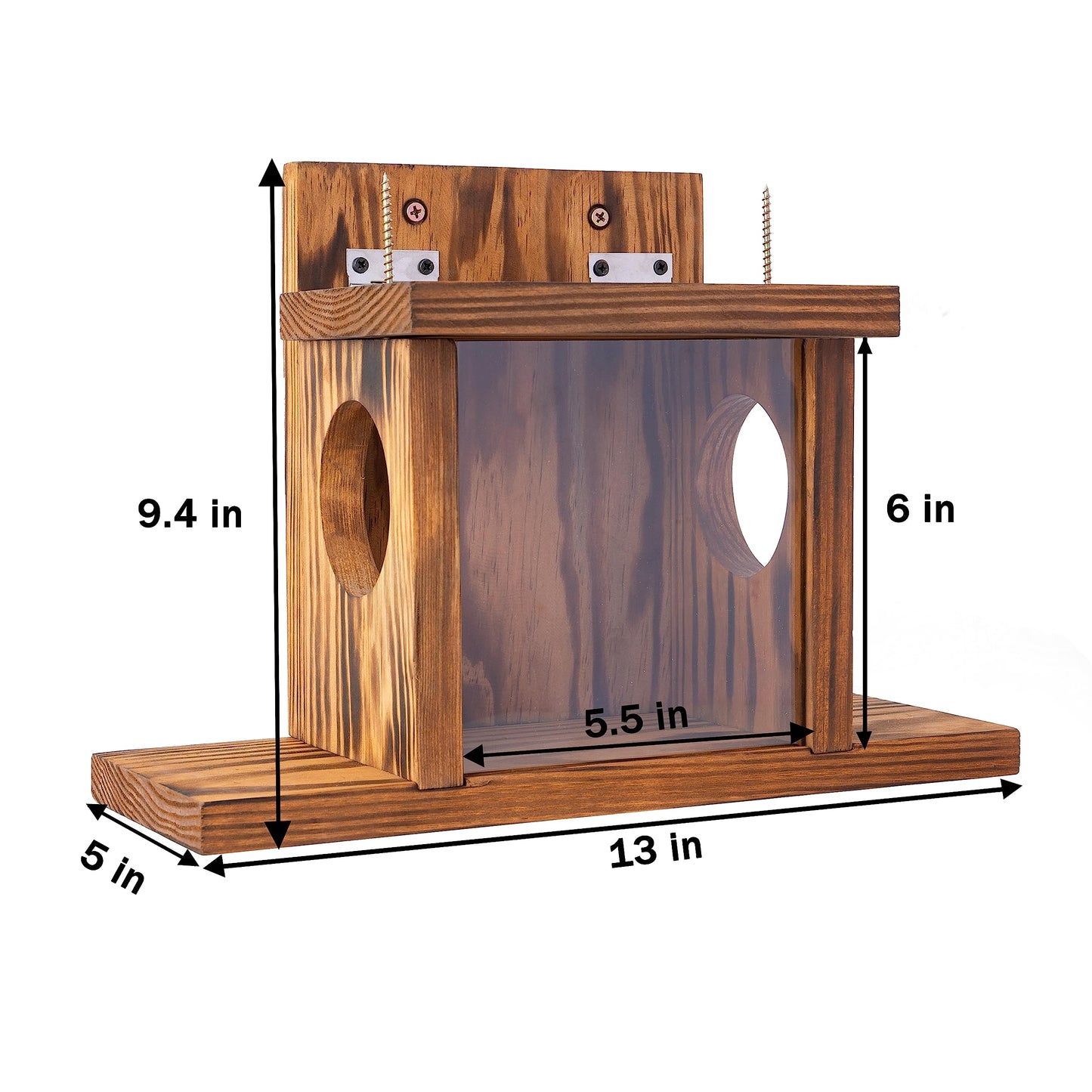 MIXUMON Wood Squirrel Feeder, Squirrel Feeders for Outside Winter, Wooden Chipmunk Feeder for Corn, Peanuts, Durable Box Easy to Fill with Removable Front Panel (Style 1)