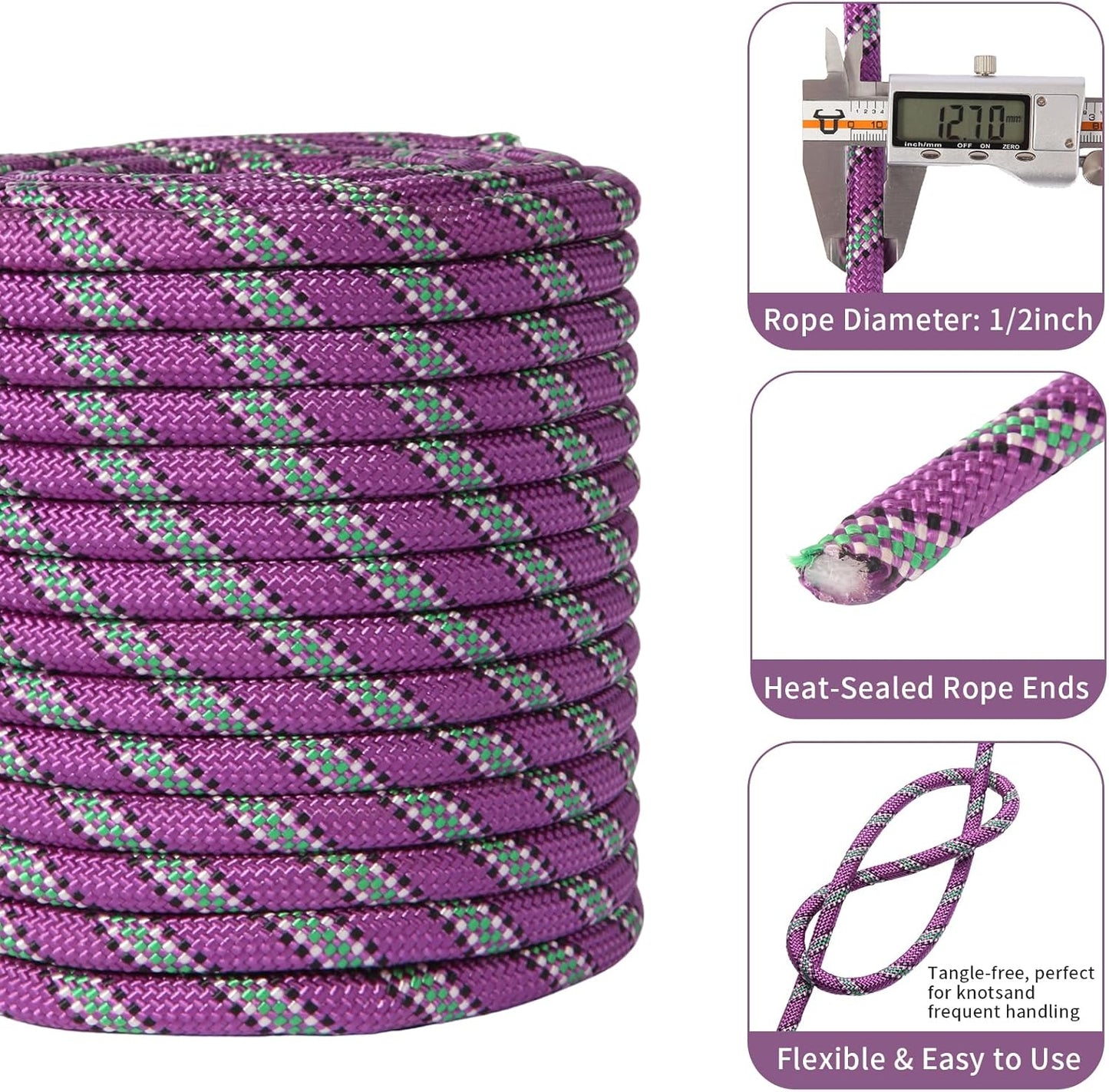 Arborist Rope Tree Climbing Rope 1/2 Inch 48 Strands Bull Rope for Construction Climbing Swing Sailing