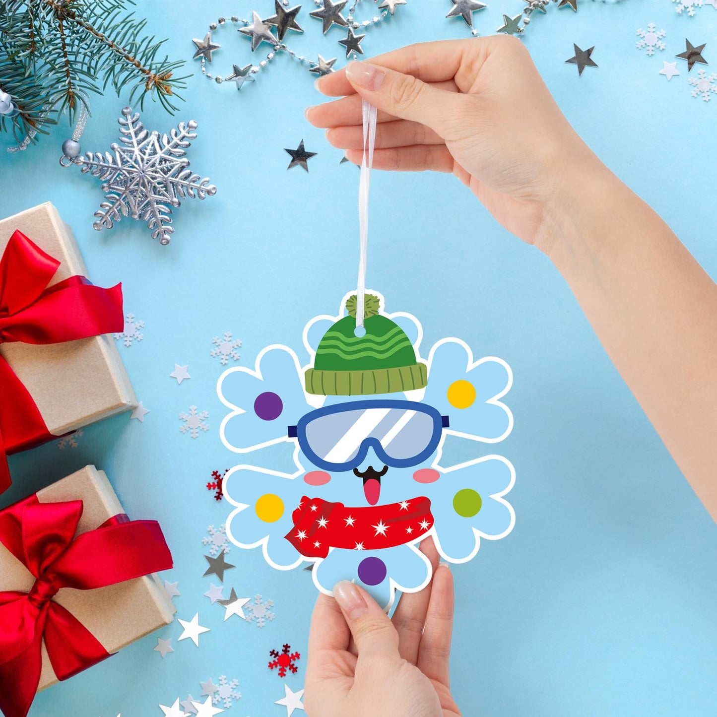 3sscha 40 Packs Christmas Snowflake Craft Kit for Kids - DIY Xmas Winter Art Craft Make Your Own Snow Flakes Set Sticker Handmade Artwork Project Classroom Home Holiday Activity Party Favor Decor