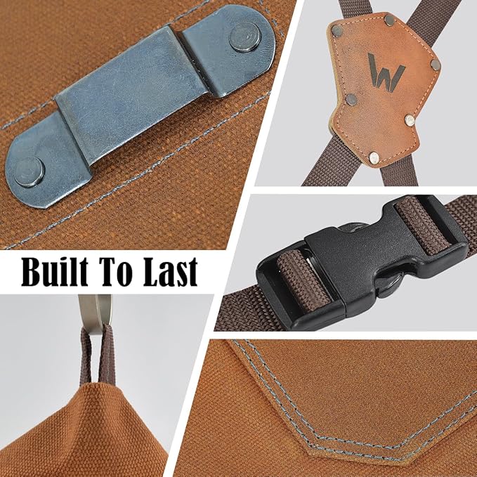 WELKINLAND 16-Pockets Waxed-Canvas Tool Apron, Heavy-Duty Woodwork Aprons, Fully-Adjustable Carpenter Apron, 34" x 27" Blacksmith Woodworking Apron