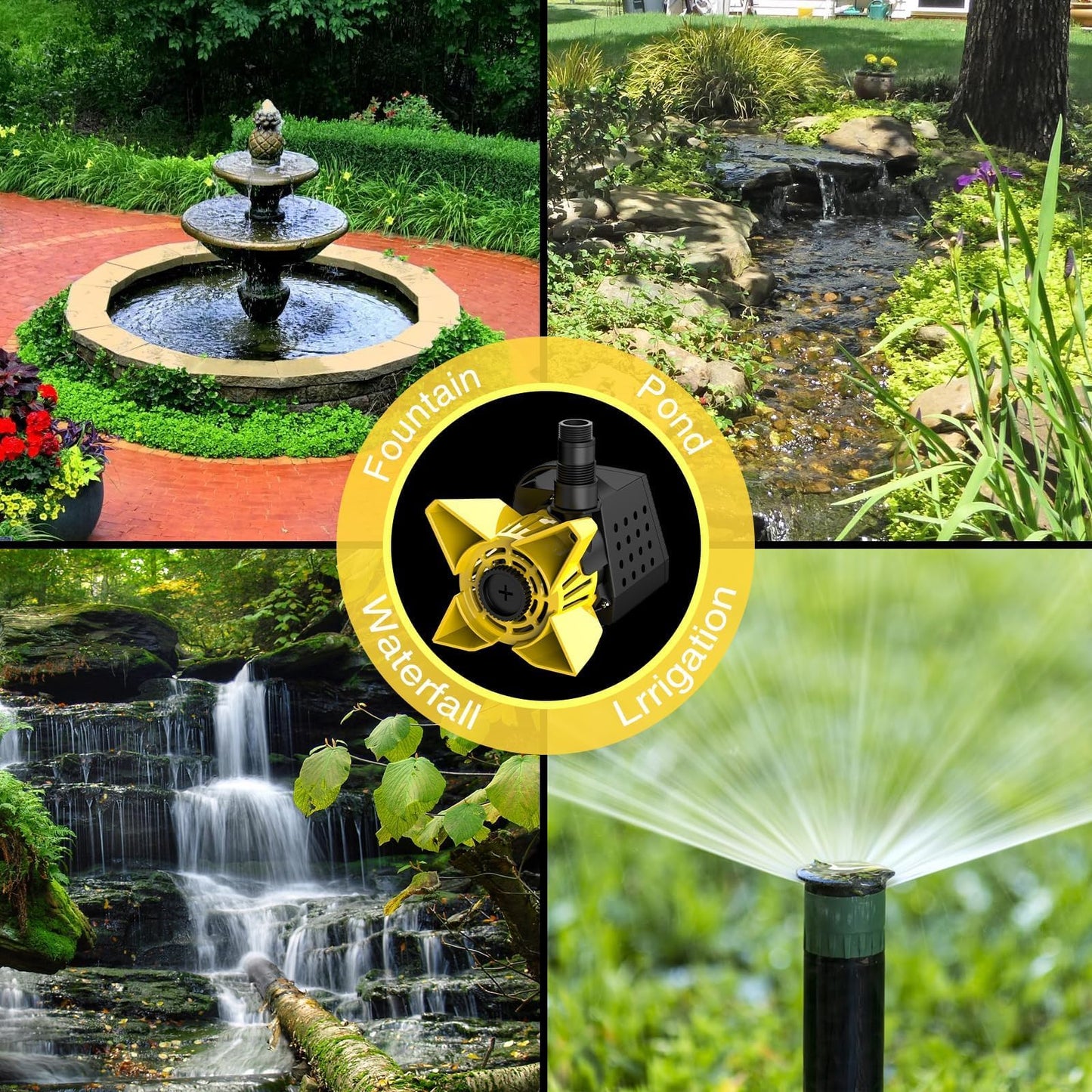 DECOKTOOL 3200GPH Pond Pump, 200W Submersible Water Pump with 33FT Power Cord & Barrier Bag, 2 Hose Adapters, 20FT. Lift Height for Garden Ponds, Fountains, Waterfalls, Water Circulation (Yellow)