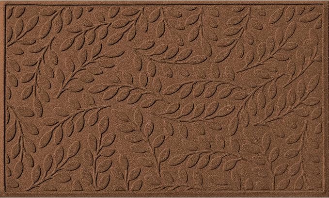 WaterHog Welcome Mat for Indoor/Outdoor, 3’ x 5’, Made in USA, Durable & Water-Resistant, Dirt Trapping Mat, Decorative Front Door and Entryway Rug, Brittney Leaf Design, Dark Brown