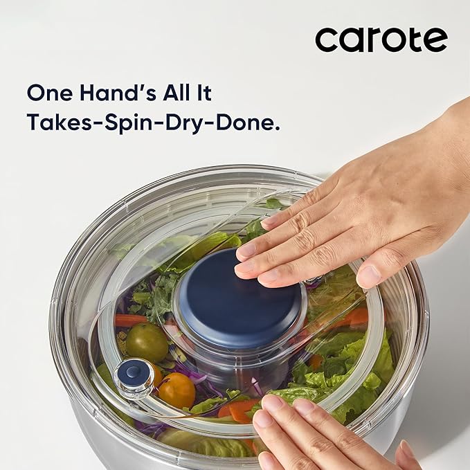 CAROTE 6.4 Qt Stainless Steel Salad Spinner, Large Lettuce Spinner Vegetable Fruit Washer, Vegetable Cleaner Salad Cleaner Lettuce Washer, Non-Slip Base, Multifunctional for Salad, Fruits