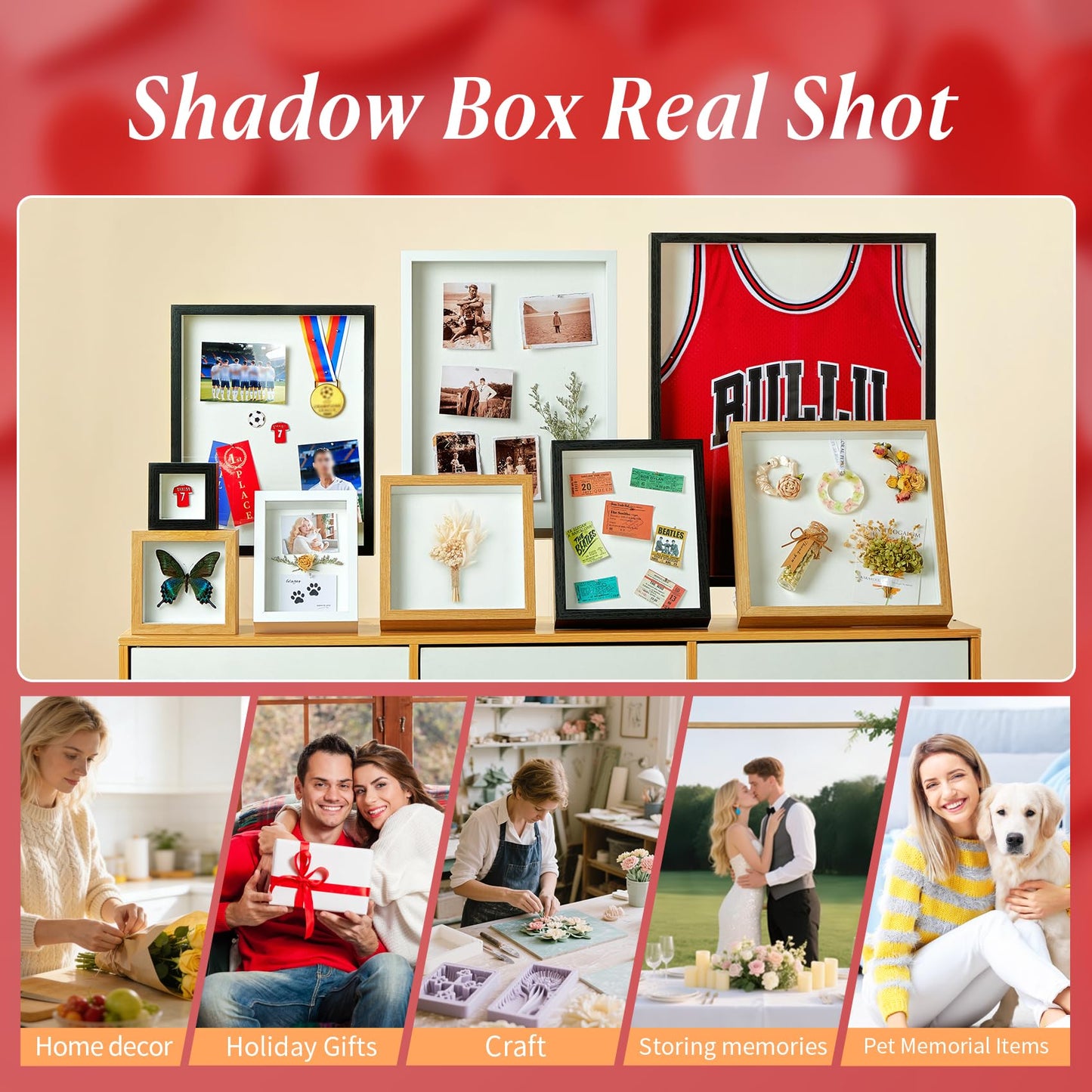 MUXIUNT 4x6 Shadow Box Picture Frame Display Case with Soft Linen Back-Real Glass,Small Mini Wood Color Deep Shadow Box Frame 4x6 for Insect Medal Display Pet Photo Memorial Flower Craft