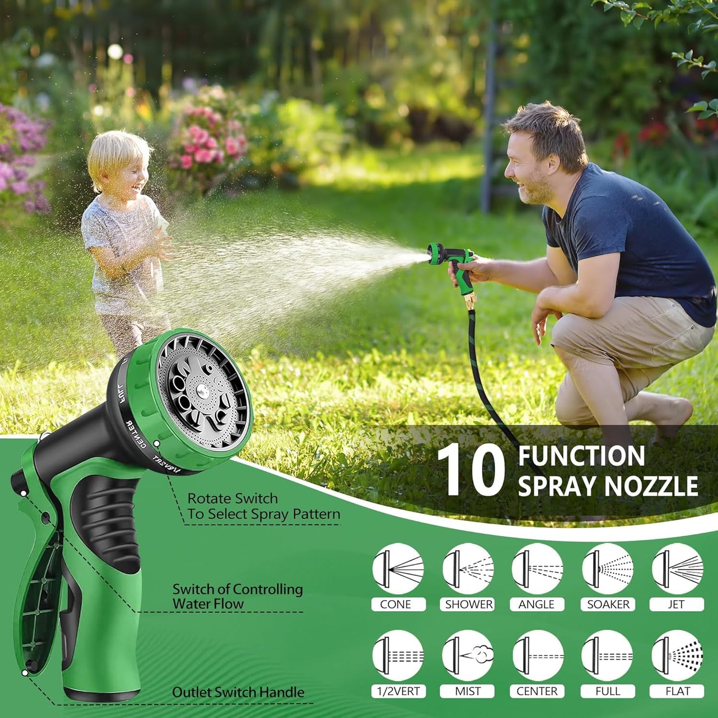 75 ft Garden Hose, Flexible Ultra Lightweight Durable Garden Hose, Kink-Free Water Hose with 10 Function Sprayer - Non-Shrinking Garden Hoses, Easy to Store,All-Weather, Car Washing Pipe Garden Hoses