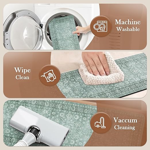 Vintage Stair Treads Non Slip Stair Runners for Wooden Steps Indoor, 15PCS 8"x30" Rubber Backing Carpet Treads for Wood Stairs Staircase Step Treads for Kids & Dogs, Stair Covers, Green