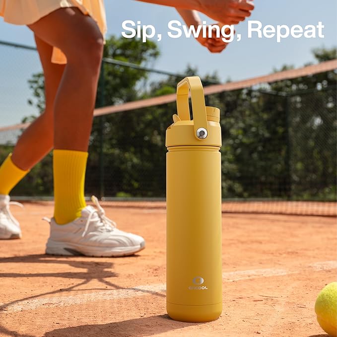 ENCOOL Insulated Water Bottle with Straw Stainless Steel Water Bottle, Leak-Proof, BPA-Free, Double Wall Vacuum Keeps Cold for 24 Hours for Sports, Travel, School (18 oz, Elfin Yellow)