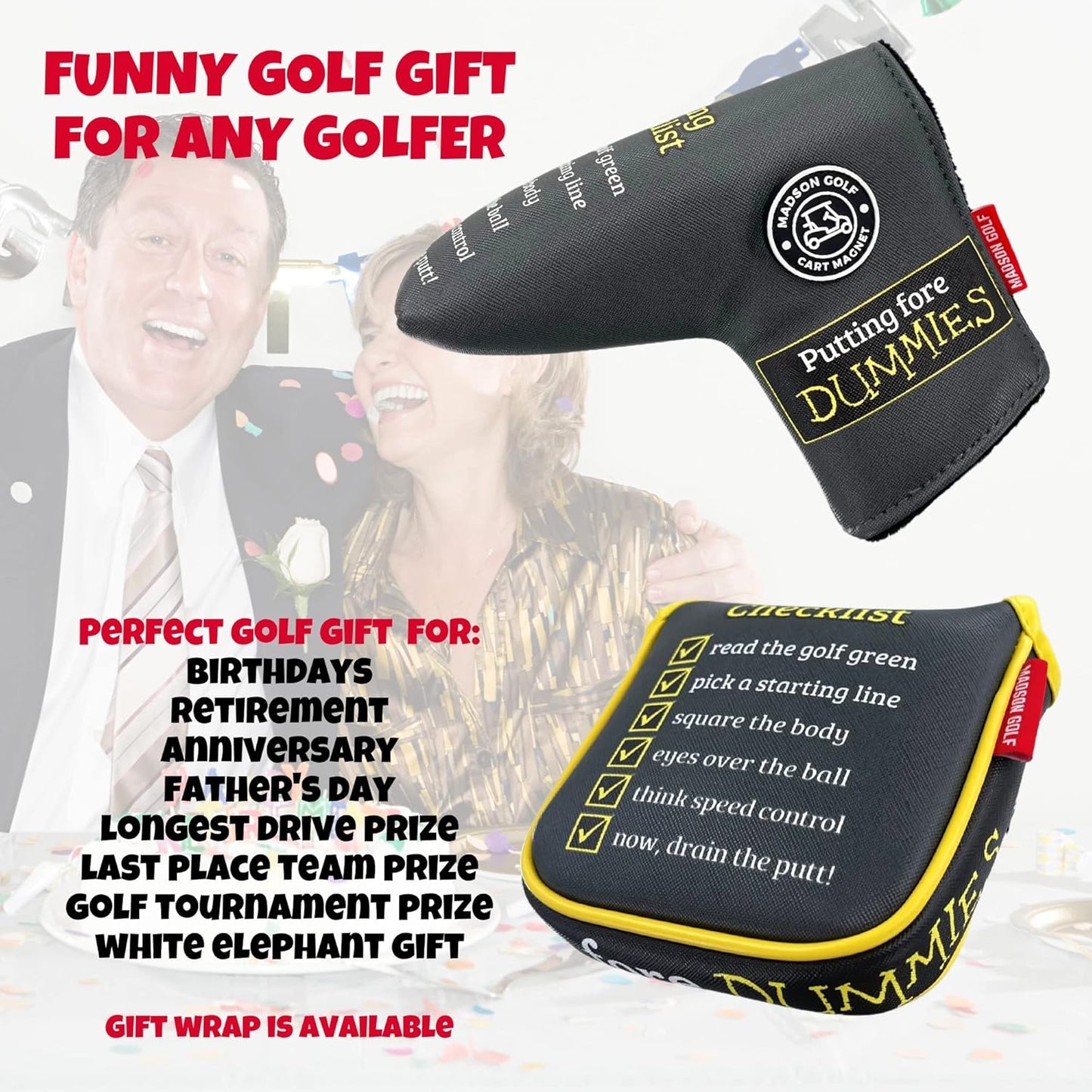Funny Golf Fore Dummies Checklist Headcovers for Blade Putters Headcover, Great Golfer Golf Gifts for Dad, Men, and Women