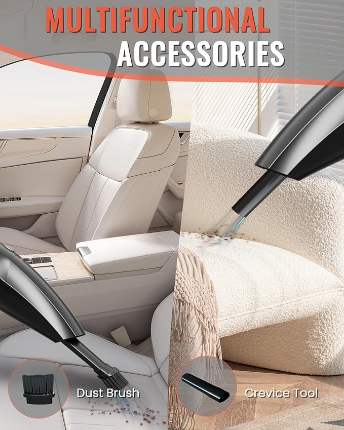 TEMOLA Handheld Vacuum Cordless, Car Vacuum Portable Cordless 12000Pa with Brushless Motor, 0.8lbs Lightweight Mini Vacuum Cleaner, Car Accessories for Women Home Pet Office