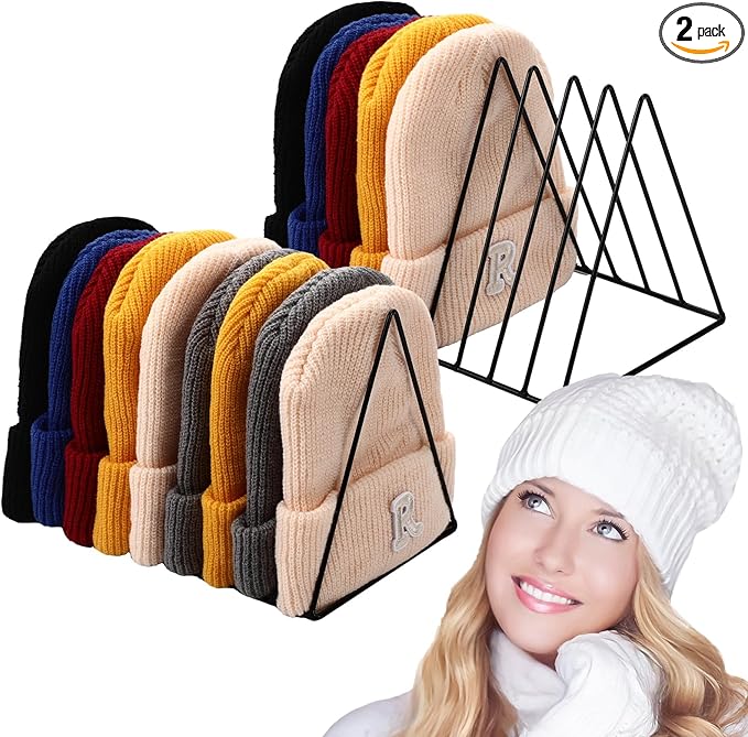 Kathfly 2 Pcs Beanie Organizer Holder Metal Hat Display Rack Beanie Storage Hat Display Stand for Winter Cap Entryway Tabletop Bedroom Closet Dresser Room Office(Black)