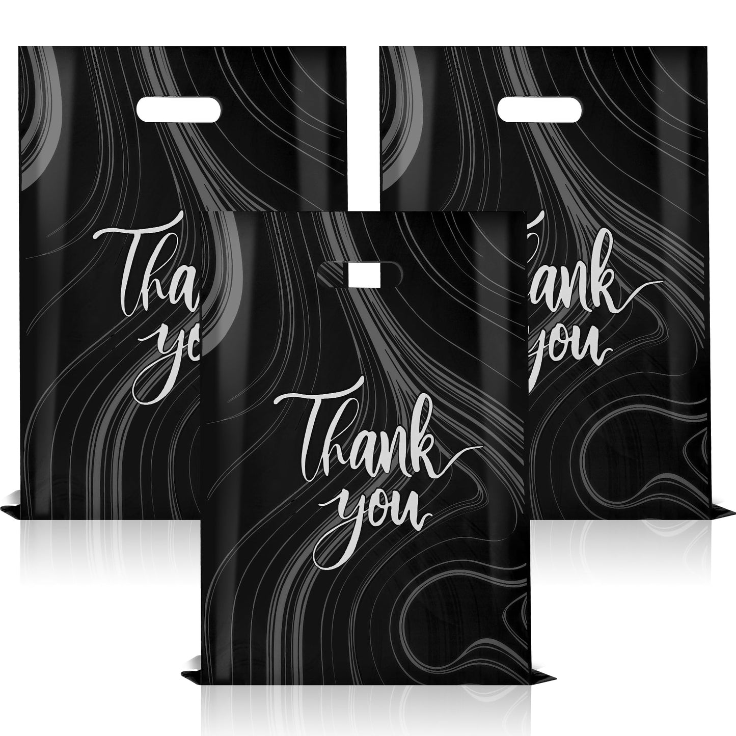 100 Pack Black Thank You Bags, Plastic Bags with Handles, 12 X 15 Inches (2.36 Mil Thickness) for Small Business, Boutique, Retail, Packaging Supplies to Hold Clothes