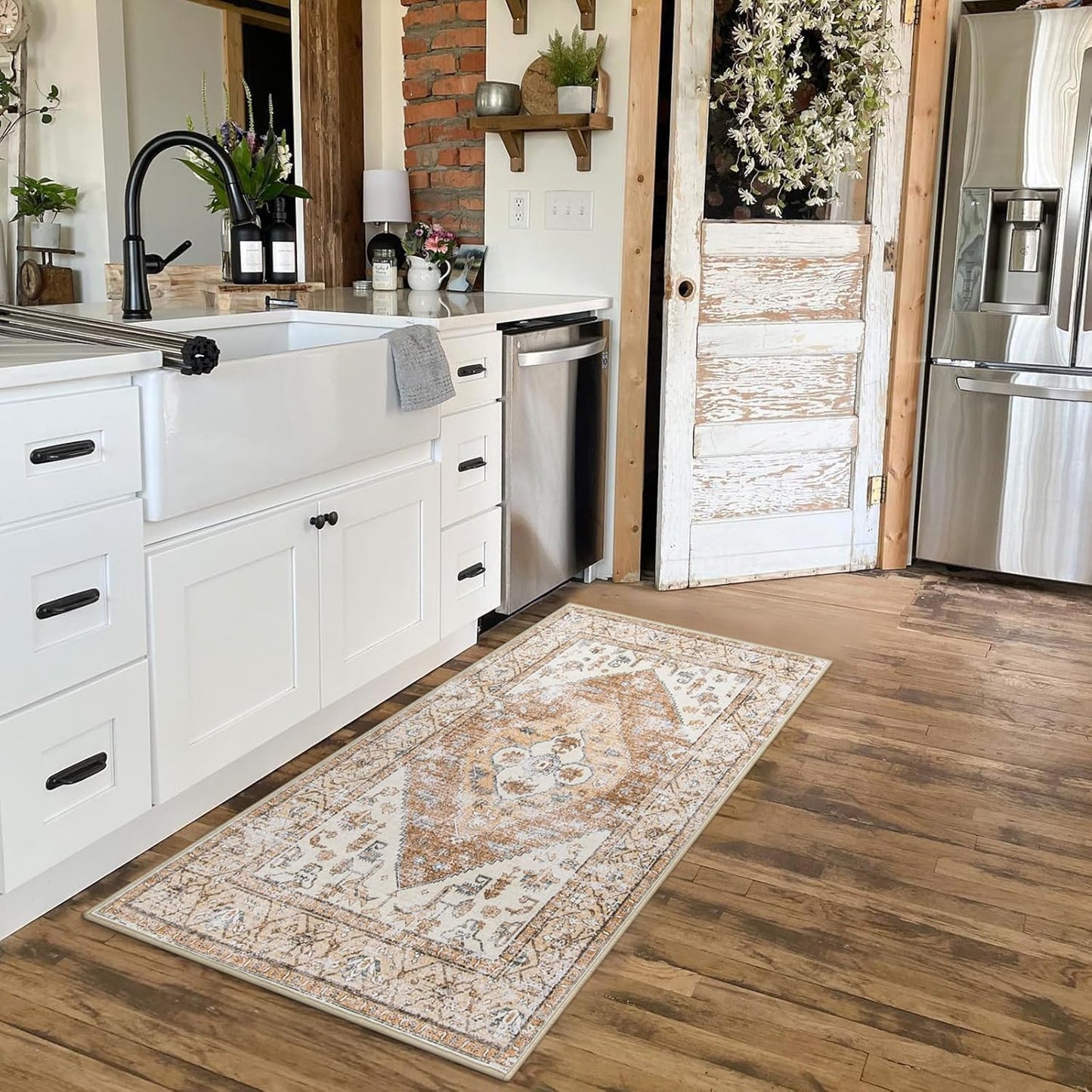 Lahome Boho 2x4 Rug Runner, Non-Slip Low-Pile Washable Kitchen Rugs Small Throw Bath Mat Runner, Oriental Accent Print Runners Area Runners for Hallway Bedroom Entryway Kitchen Living, Taupe