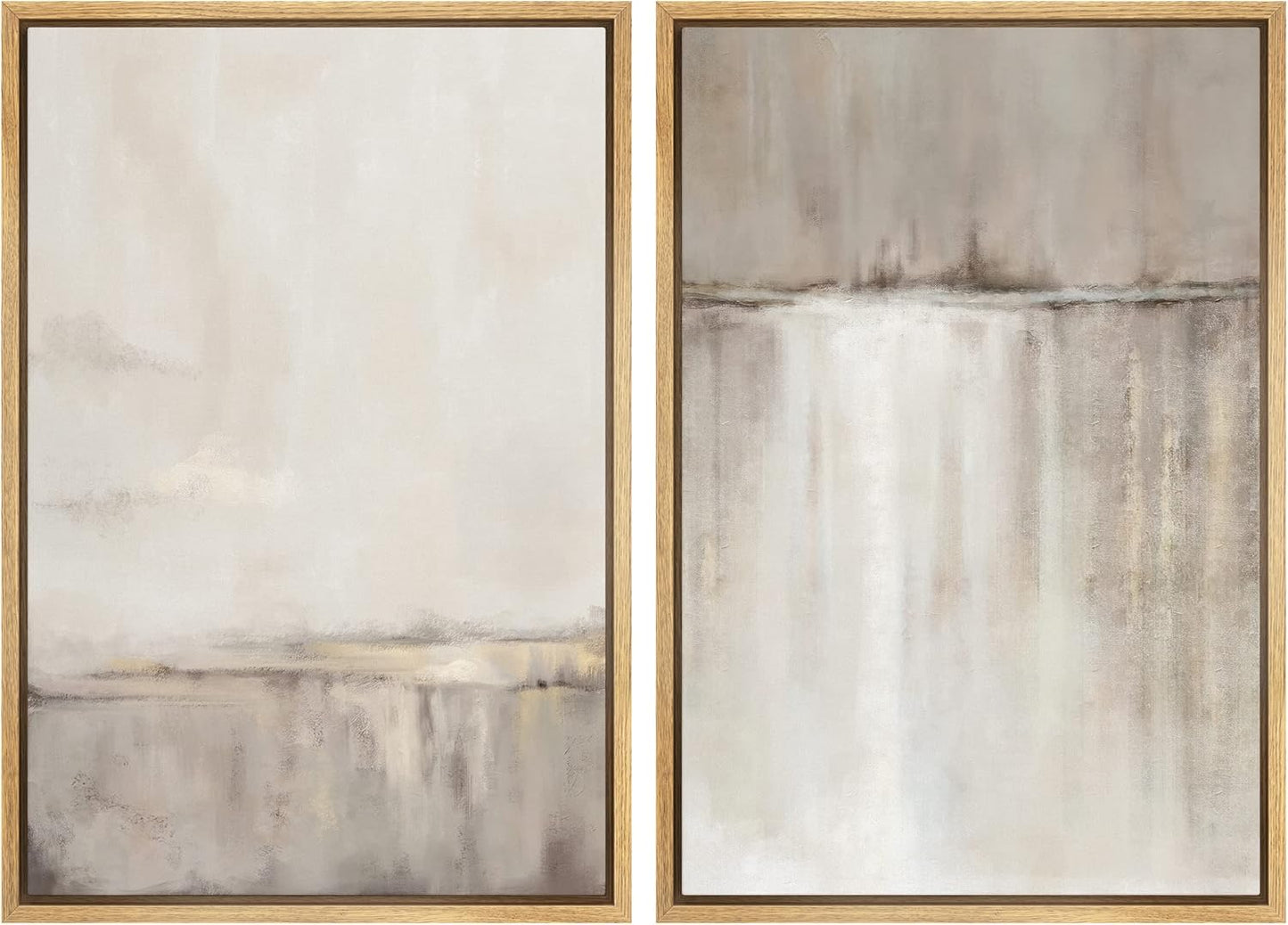 SIGNWIN Framed Canvas Print Wall Art Set Grunge Duotone Tan Landscape Abstract Shapes Illustration Modern Art Decorative Nordic Chic Relax/Zen for Living Room, Bedroom, Office - 16"x24"x2 Natural