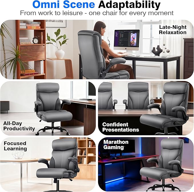 Office Chair - Executive High Back Breathable Comfy Desk Chair with Lumbar Support - Ergonomic Leather Rolling Swivel Computer Chair with Rock Function for Working Studying Gaming Relaxing