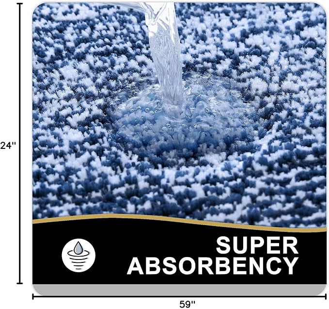 OLANLY Bathroom Rugs 59x24, Extra Soft and Absorbent Microfiber Bath Mat, Non-Slip, Machine Washable, Quick Dry Shaggy Bath Carpet, Suitable for Bathroom Floor, Tub, Shower (Long, Navy)