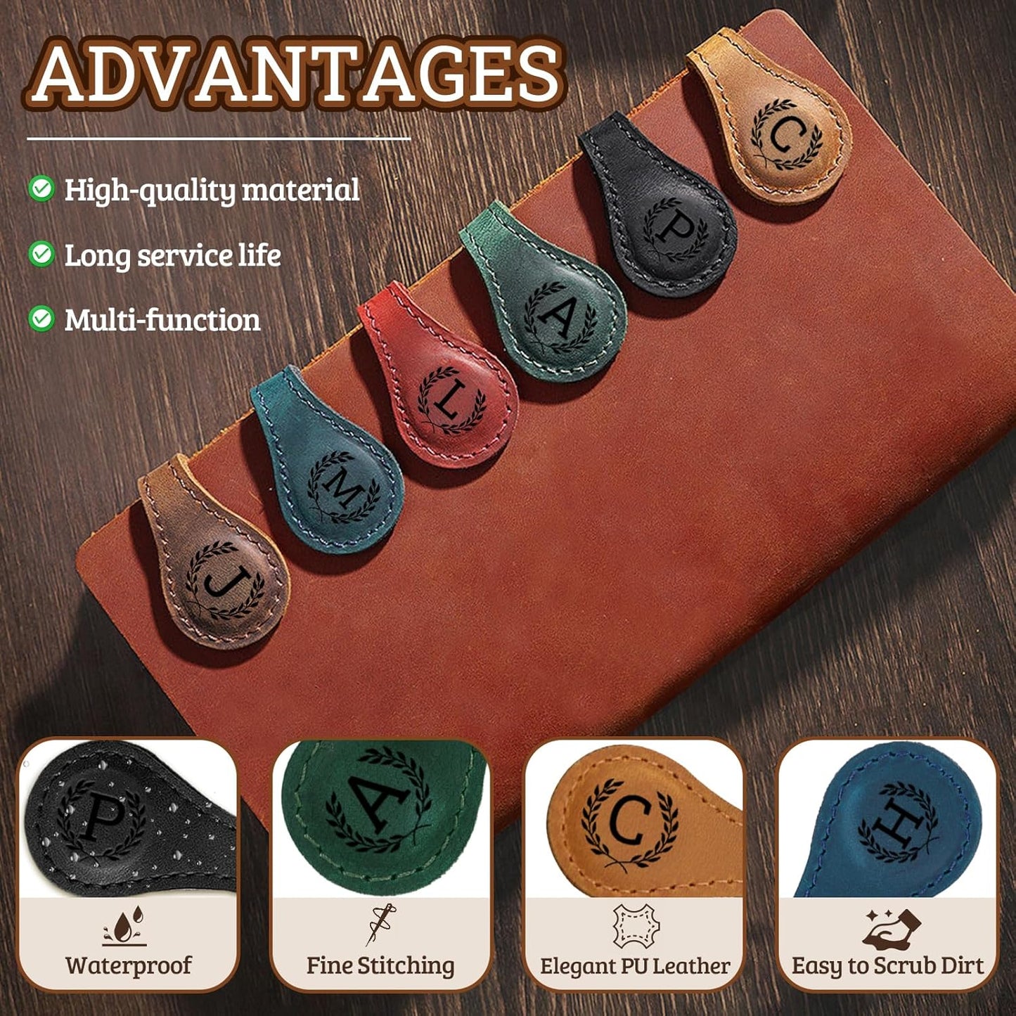 Personalized Magnetic Leather Bookmark - 26 Letters Vintage Engraved Book Marks,Custom Bookmark with Initial,Bookmarks for Women,Reading,Book Lovers (Black, V)