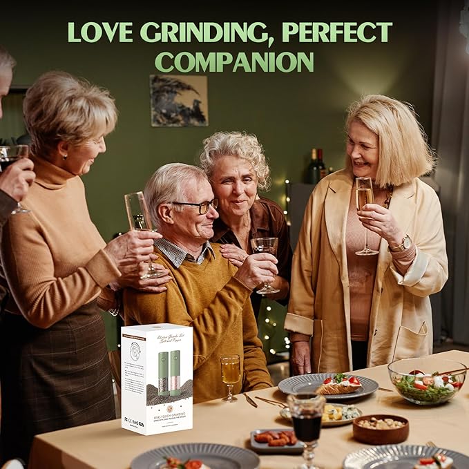 Salt and Pepper Grinder Set Mom Christmas Gifts, Electric Automatic Green Salt Pepper Shakers Home Kitchen Gadgets for New Home, Adjustable Coarseness Pepper Grinder Kitchen Appliances
