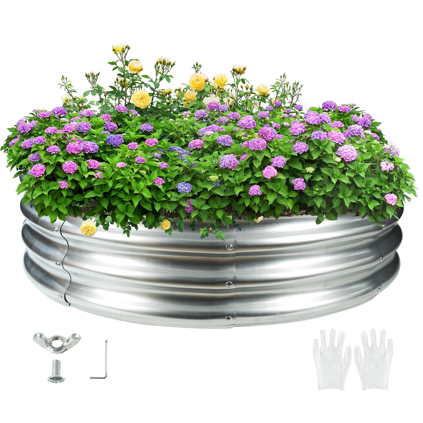 4FT Diameter Camp Fire Ring Pit, Large Round Galvanized Steel Fire Pit, Heavy Duty Steel Fire Pit Silver for Backyard, Camping, Bonfire (4x4x1FT)