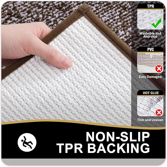 OLANLY Bathroom Rugs 36x24, Extra Soft and Absorbent Microfiber Bath Mat, Non-Slip, Machine Washable, Quick Dry Shaggy Bath Carpet, Suitable for Bathroom Floor, Tub, Shower (Large, Brown)