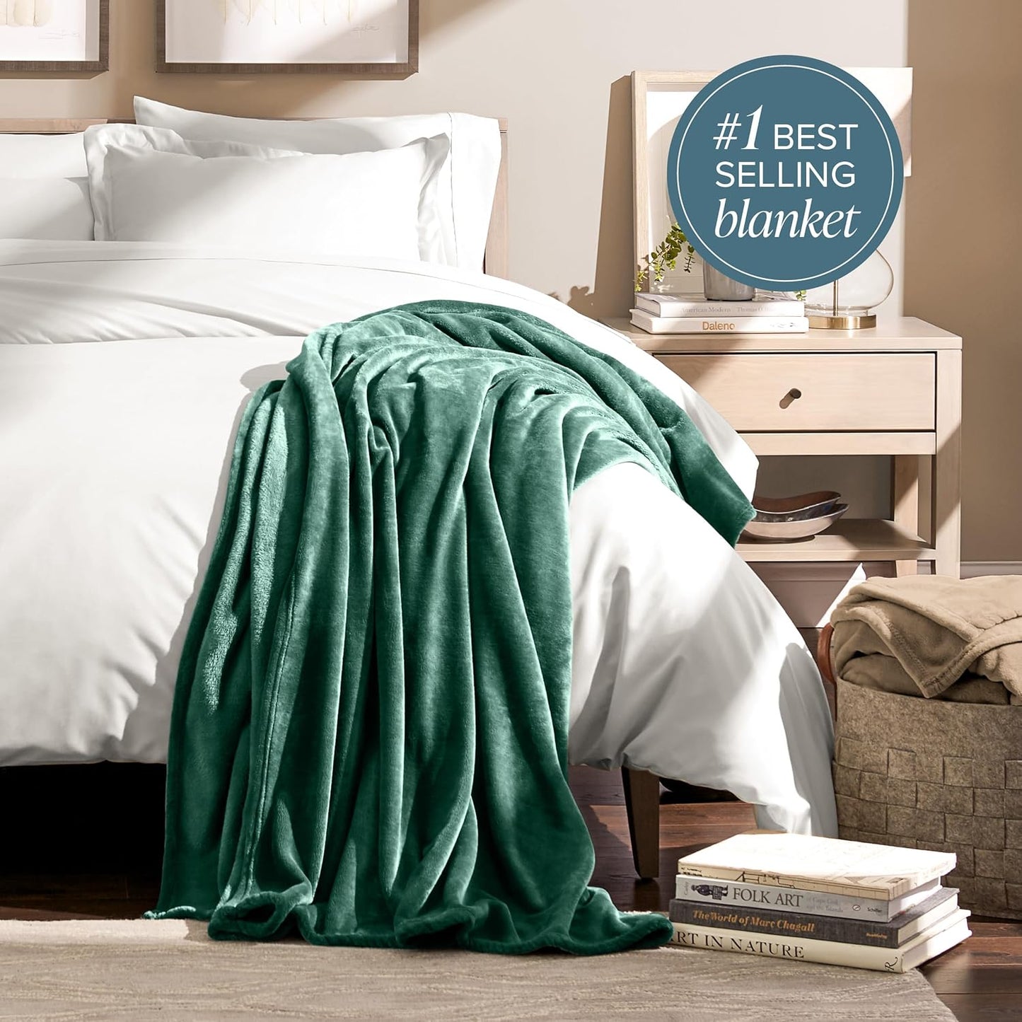 Bare Home Fleece Blanket - King Size - Ultra-Soft Lightweight for Bed, Sofa, and Couch - Luxury Microplush - Cozy Warm Blanket (King, Forest Green)