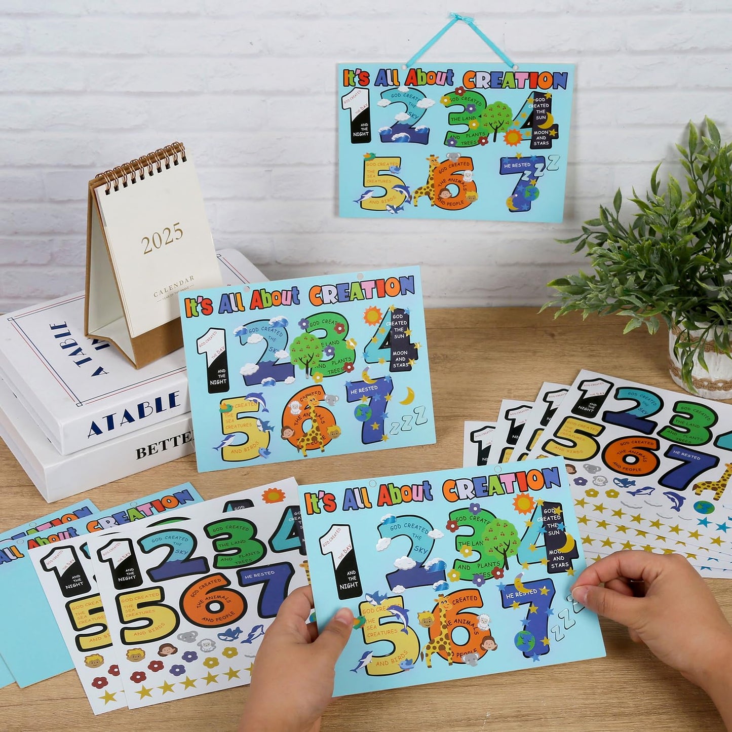 Koeilay 24 Sets 7 Days of Creation Crafts Religious DIY Stickers Christian Bible Hanging Banners Kits for Bible Study Groups Church Activities Home Decor