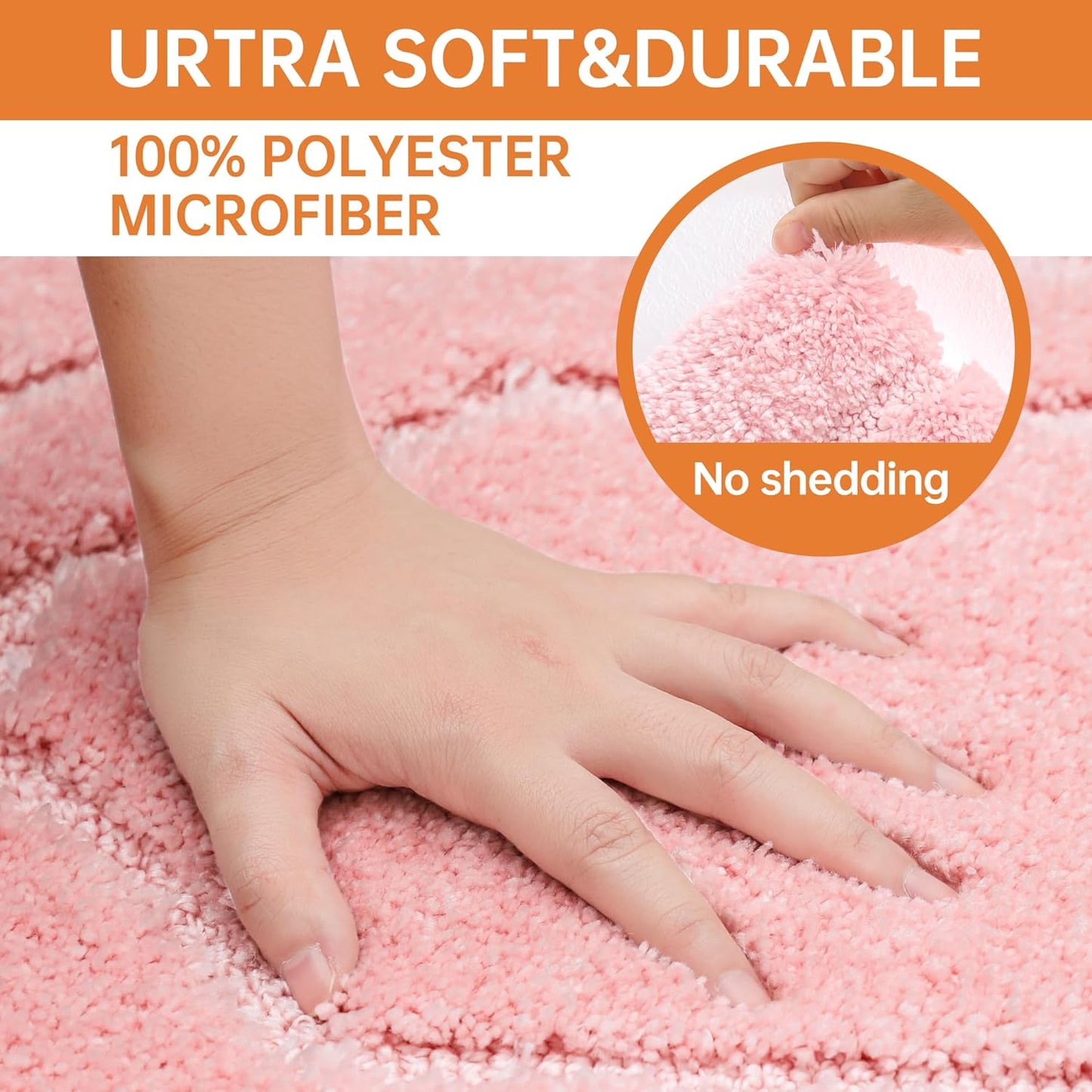 BEQHAUSE Bathroom-Rugs-Non-Slip-Bath-Mats for Bathroom Soft and Absorbent Polyester Microfiber Pink Bath Mat Machine Washable Shaggy Shower Mat for Bathrooms, Bathtub and Sink, 24" x36"
