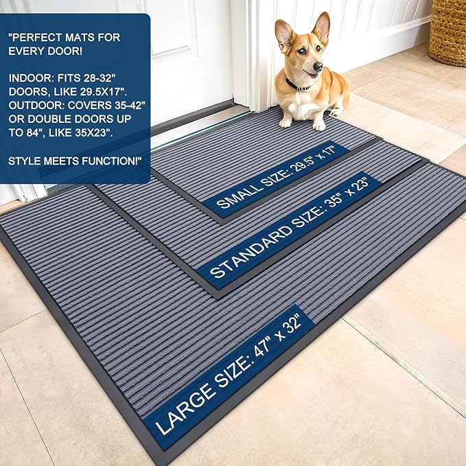 OLANLY Front Door Mat Indoor Outdoor Entrance, Waterproof Heavy Duty Doormat, Fade Resistant, Low Profile, Easy Clean Patio Porch Welcome Floor Mats for Entry, 47x34, Ash Grey