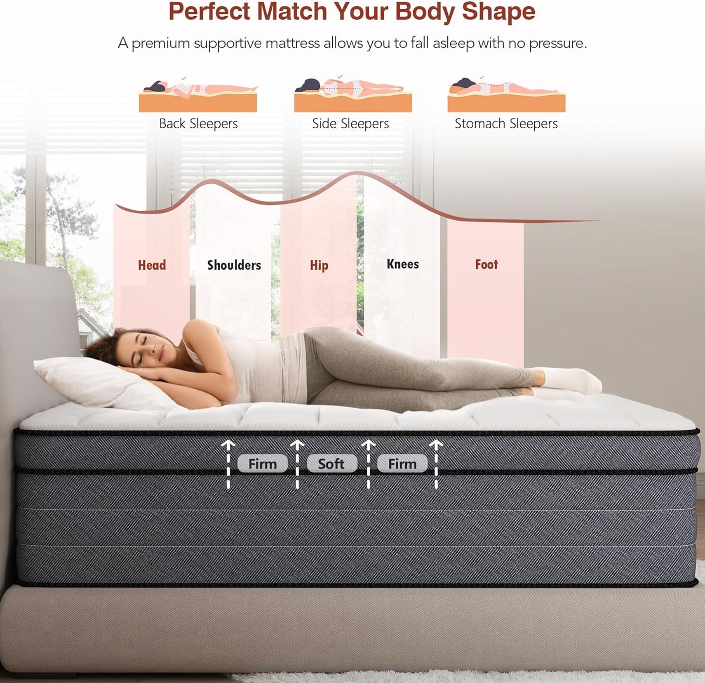 King Size Mattress-14 Inch King Mattress in a Box,Superior Hybrid Mattresses with Gel Memory Foam or Back & Lumbar Support,Pressure Relief,Zoned Support Spring, Cooling Feel &Medium Firm