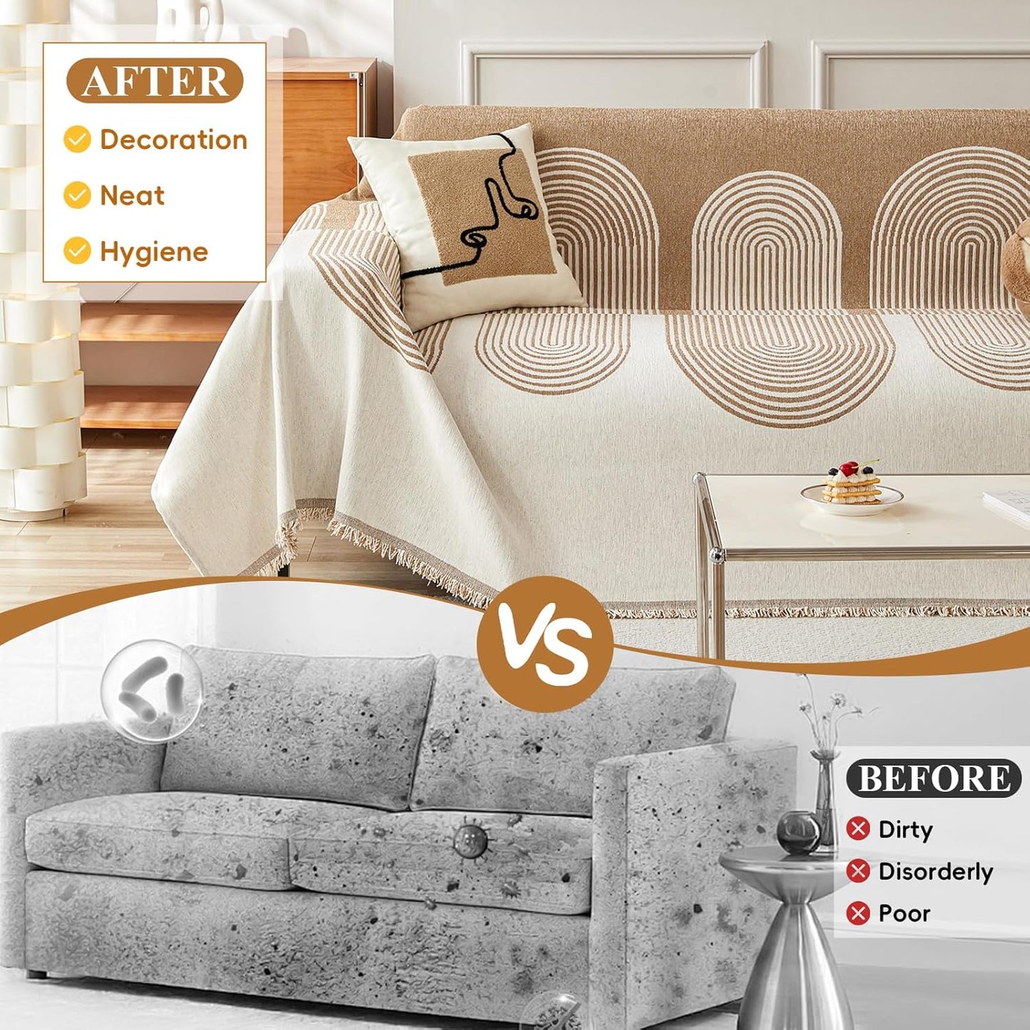 STACYPIK Modern Beige Geometric Couch Cover for Dog Boho Reversible Sofa Covers for 3 Cushion Couch Washable Furniture Protector Chenille Sofa Slipcover Loveseat Cover Multi-Use Throw Blanket-71X150IN