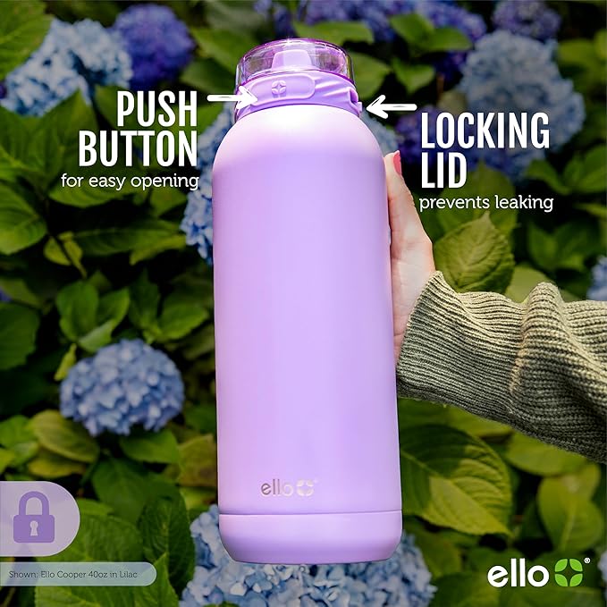 Ello Cooper 18oz Kids Stainless Steel Water Bottle with Straw and Carry Handle, Double Walled and Vacuum Insulated Metal, Leak Proof Locking Lid with Soft Silicone Spout, Reusable, BPA Free, Yucca