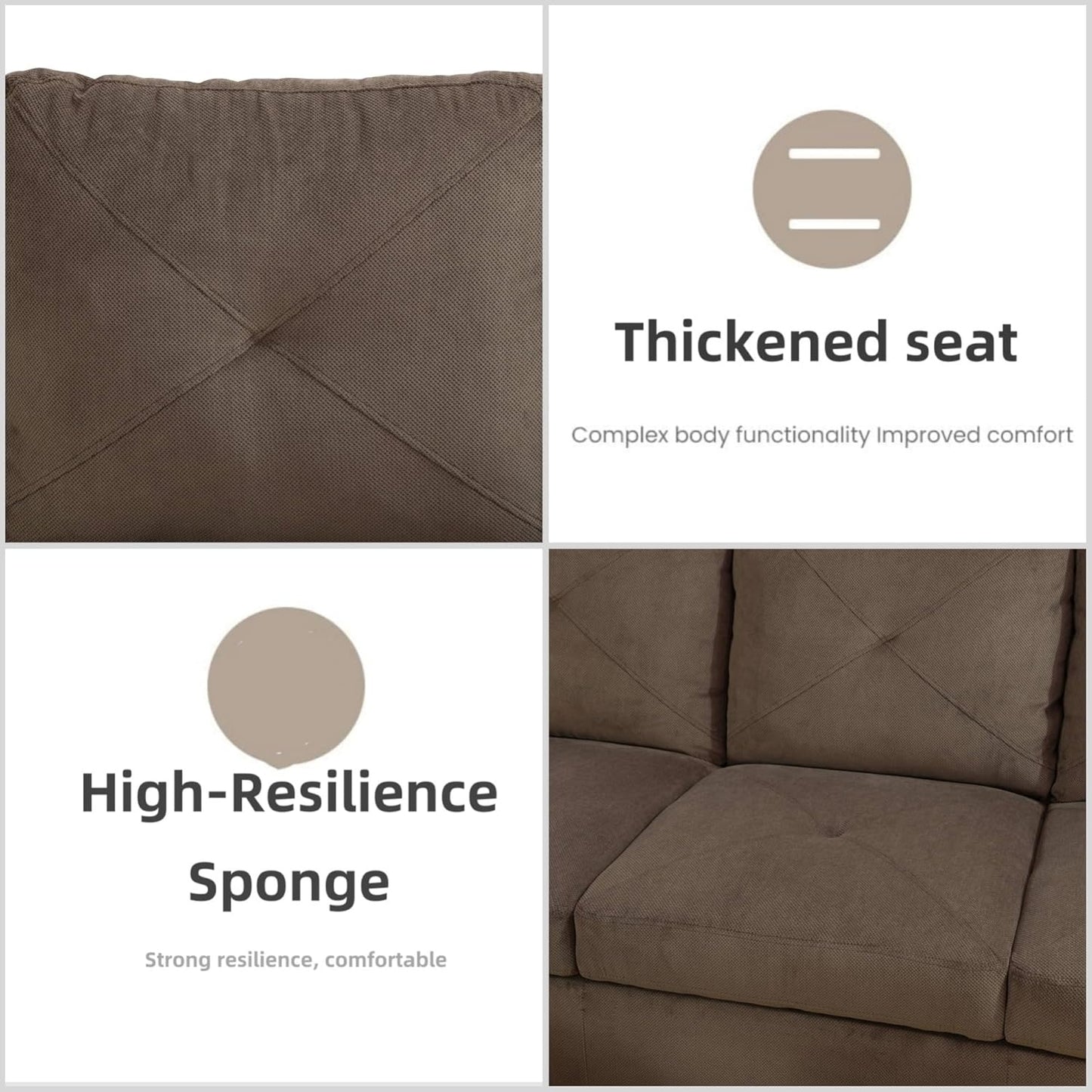 L Shaped Sectional Couch Sofa, Modern Couches for Living Room, Comfy 4 Seat Modular Sectional Sofa with Ottoman Storage for Bedroom Apartment, Brown