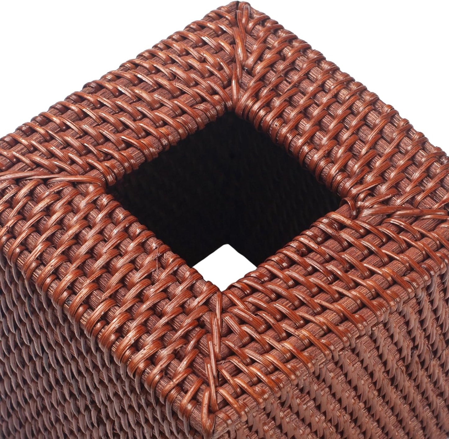 2 Pack Square Rattan Tissue Box Cover, Hand Woven Wicker Tissue Holder, 5.5 x 5.5 X 5.7 inches, Brown