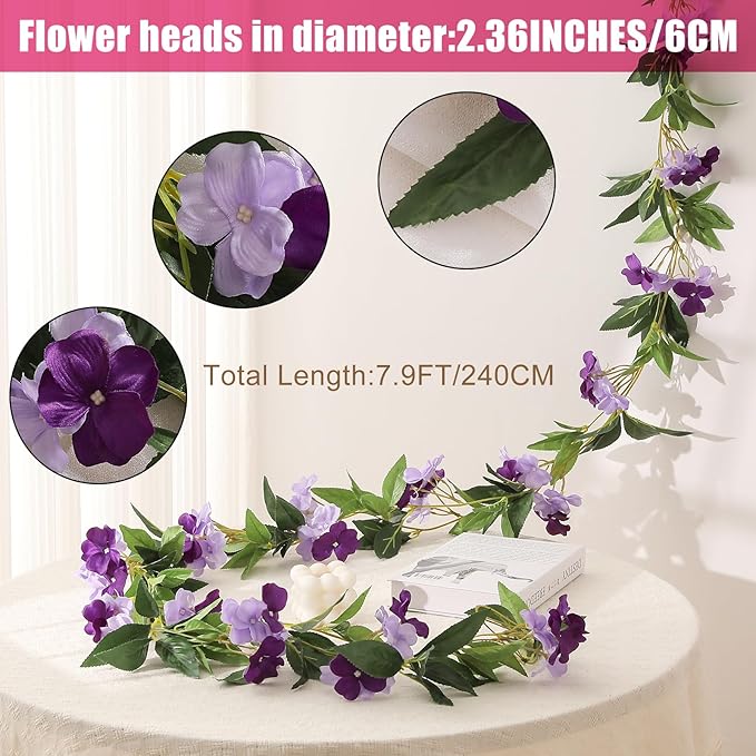 Floweroyal 2 Pack Artificial Flower Garlands 15.8FT Fake Impatiens Vines Silk Flowers Hanging Impatien Ivy for Wedding Arch Party Home Garden Wall Decor (Purple)
