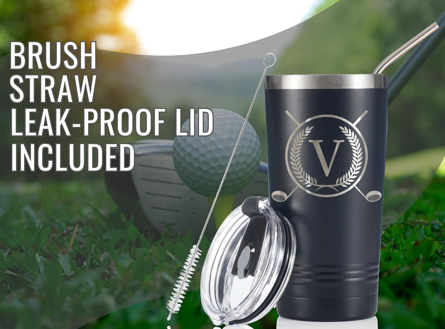 Onebttl Golf Gifts for Men with Initial for Golfer & Golf Lovers, 20oz Travel Mug, Perfect Gifts for Men, Birthday, Christmas - V