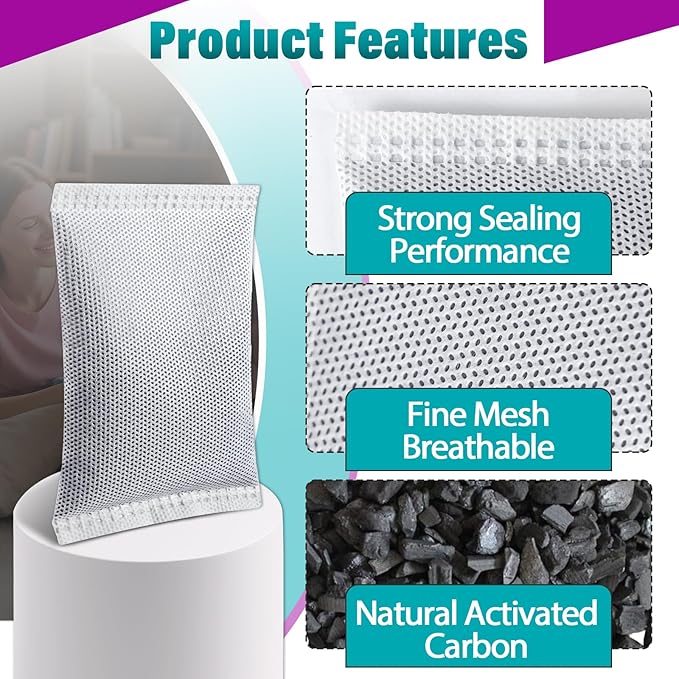 16 Pcs Activated Charcoal Odor Absorbing Filter Refills, Compatible with iTouchless 8 Gallon & Larger Trash Cans, Long-Lasting Deodorizer Replacement for Kitchen/Bathroom Use