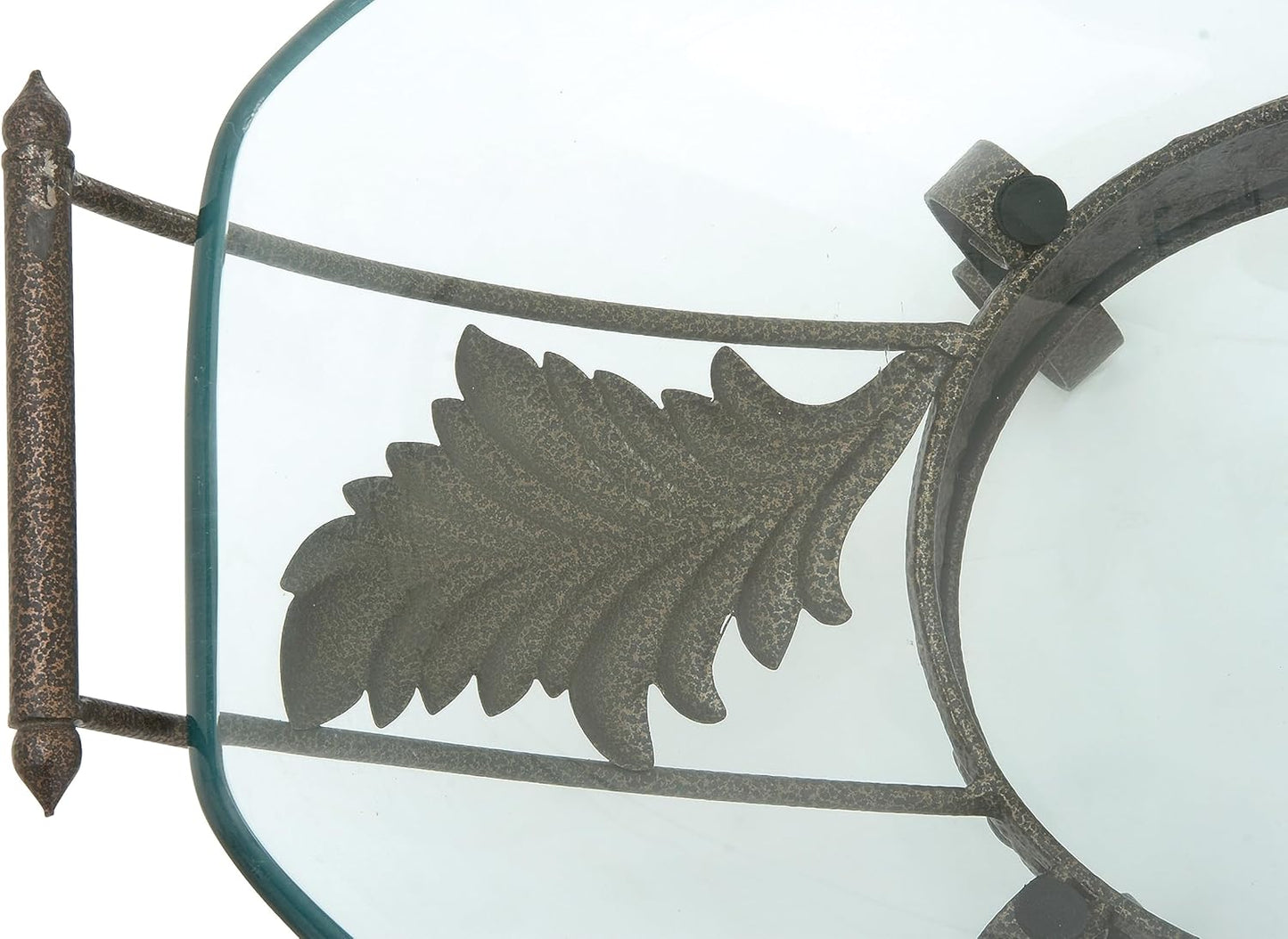 Deco 79 Tempered Glass Kitchen Serving Bowl with Brown Metal Scroll Base, 23" x 14" x 10", Clear, SMALL SIZE