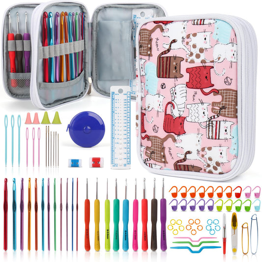 Katech Crochet Hooks Kit with Case, 85-Piece Crochet Hooks Set, Ergonomic Crochet Hook Crochet Needles Weave Yarn Kits DIY Hand Knitting Art Tools for Beginners and Experienced Lovers