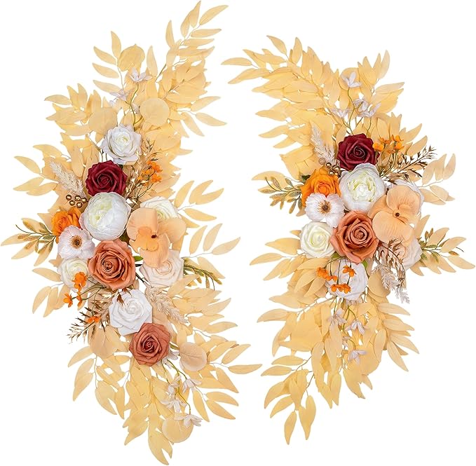 Wedding Arch Flowers, Artificial Floral Decor for Wedding Ceremony & Reception, Standard Size Large Flower Swag Set for Backdrop & Welcome Sign, Pack of 2 (Champagne No. 1)