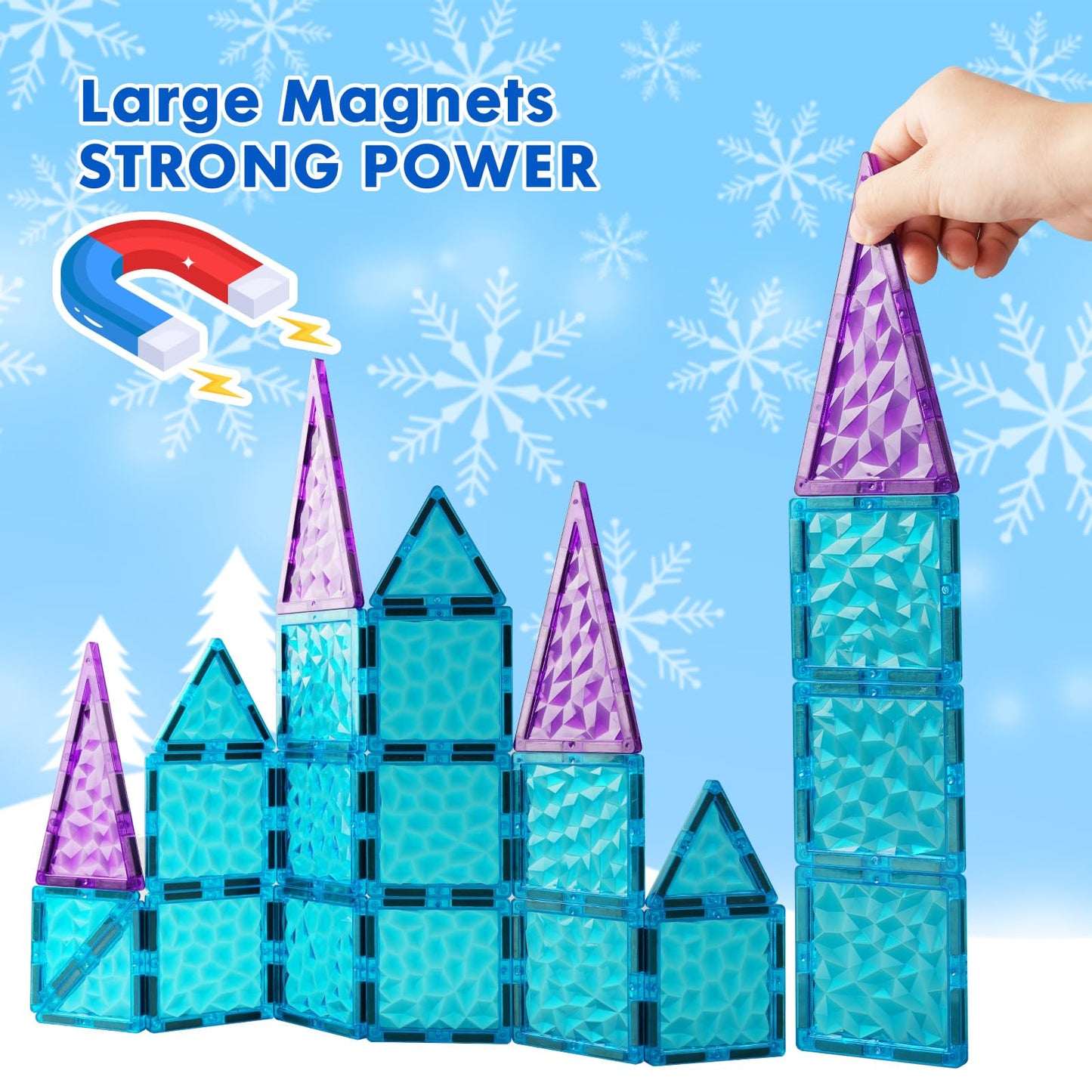 NEOFORMERS Magnetic Tiles 26 pcs Frozen Castle Magnetic Tiles - 3D Diamond Building Blocks, STEM Educational Kids Toys for Pretend Play, Birthday Gifts Montessori Sensory Educational Magnet Toys