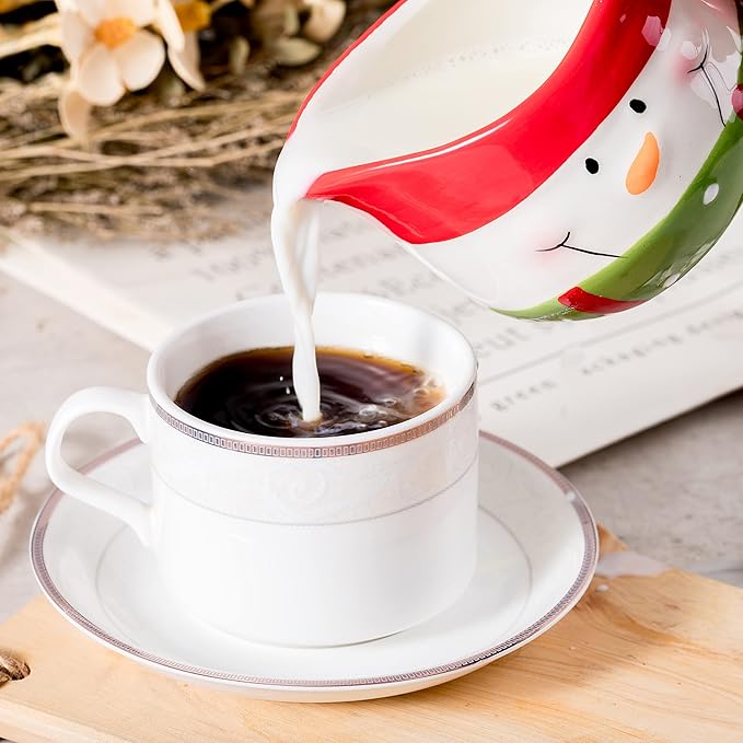 Christmas Sugar and Creamer Set - Ceramic, Adorable Snowman Design - Dishwasher and Microwave Safe