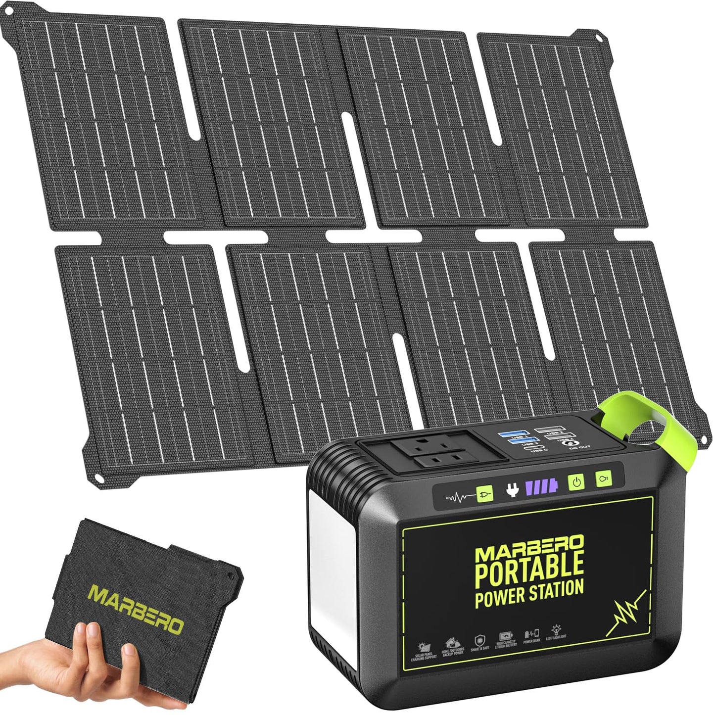 Marbero 80W Solar Powered Generator With Panels 25W Included, 88.8Wh Lithium Battery Portable Power Station With Ac Outlet 120W