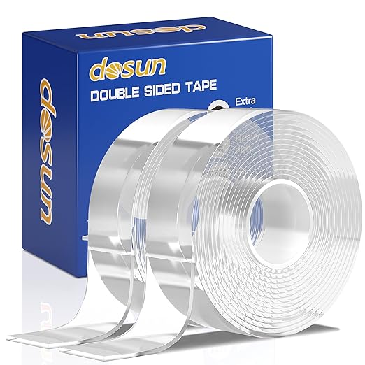 dosun Double-Sided Tape, 0.08Inch Thick Heavy Duty Enhanced Transparent Adhesion Tape. 2 Rolls Reusable Mounting Tape, Nano Tape for Poster Carpet Picture Hanging Strip Rug Wall Outdoor (20FT)