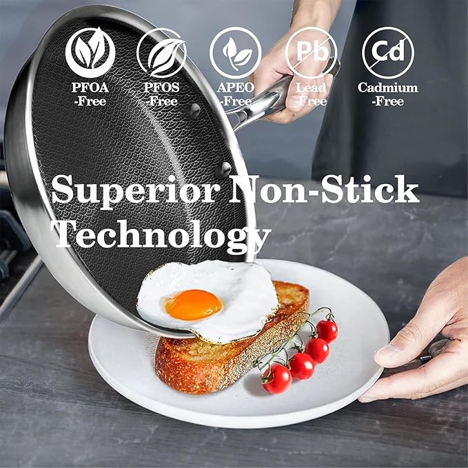 Nonstick Frying Pans with Lid,10 inch Stainless Steel Skillet Set with Hybrid Ceramic Stainless Steel Pan, Induction Compatible, Oven & Dishwasher Safe, Compatible with All Cooktops