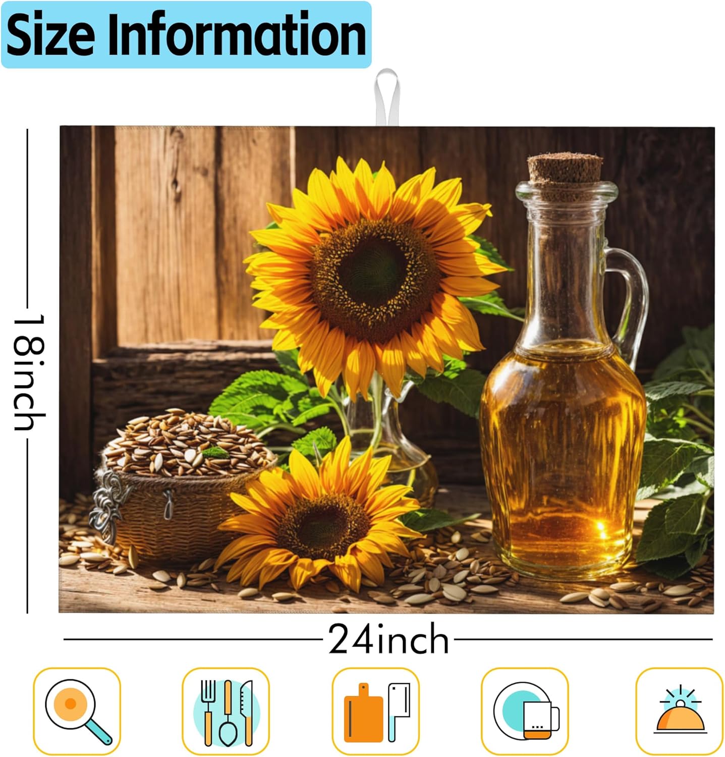 Large Dish Drying Mat for Kitchen Counter,18"X24" Sunflowers with Oil Bottle Absorbent Reversible Microfiber Dish Drying Mat Dish Drainer Mat,Dishes Mat Drying Pad for Kitchen Countertop Coffee Bar