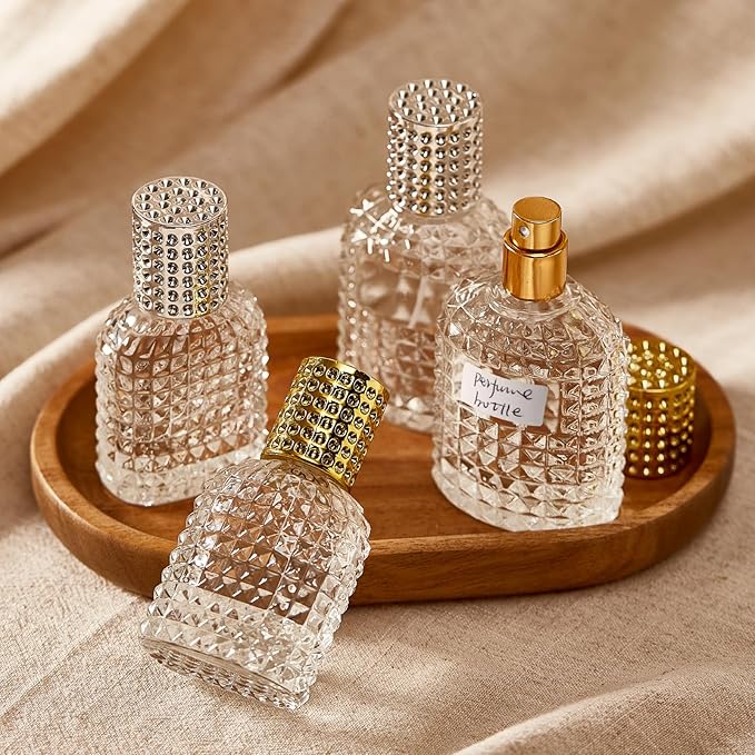 2 Pack 30ml Refillable Spray Perfume Bottles, Empty Clear Perfume Atomizer, Portable Perfume Mist Spray Bottle Travel Perfume Dispense (30ML, Gold)
