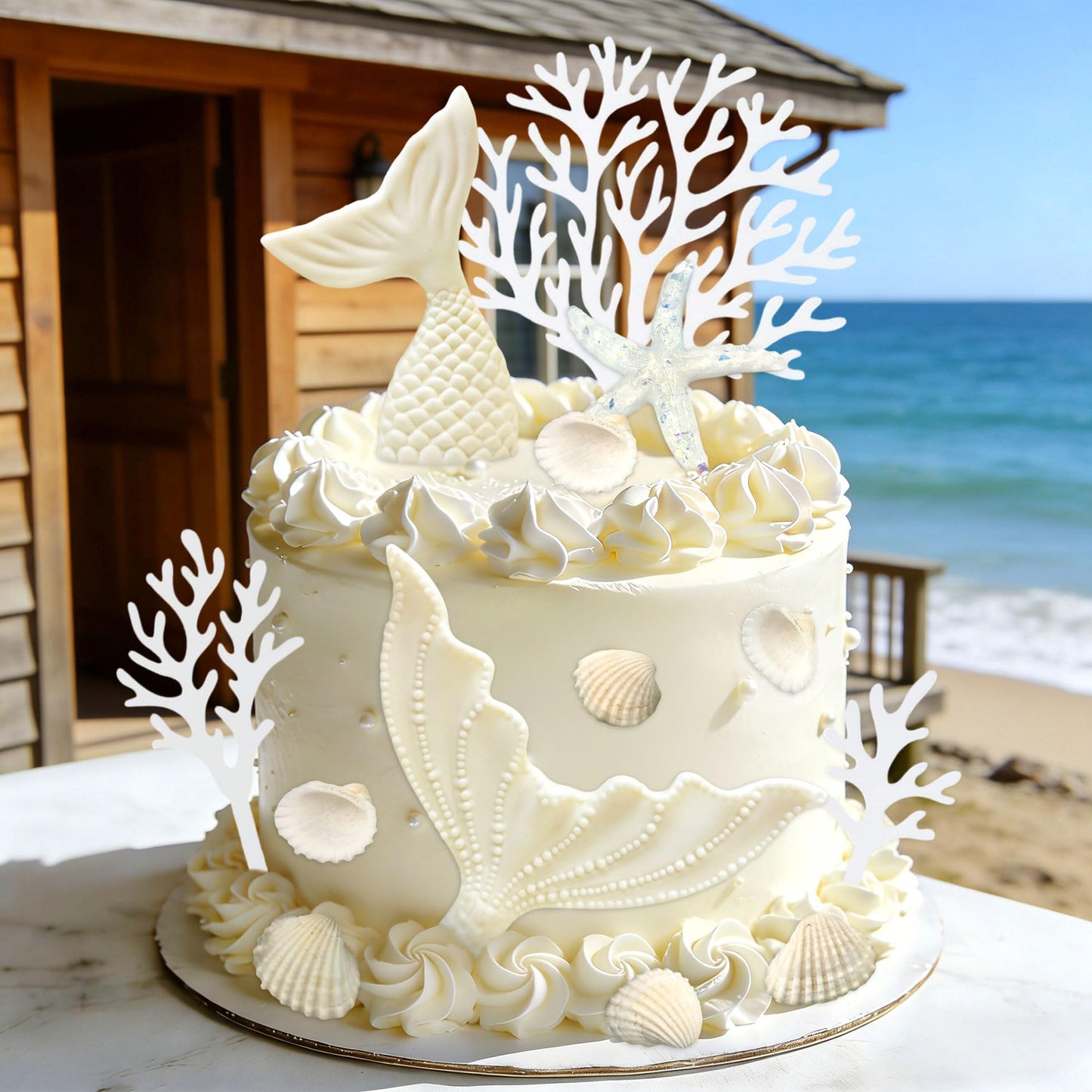 Under the Sea Cake Topper Seashells Mermaid Cake Decorations Under the Sea Ocean Birthday Party Decorations Beach Baby Shower Wedding Party Supplies