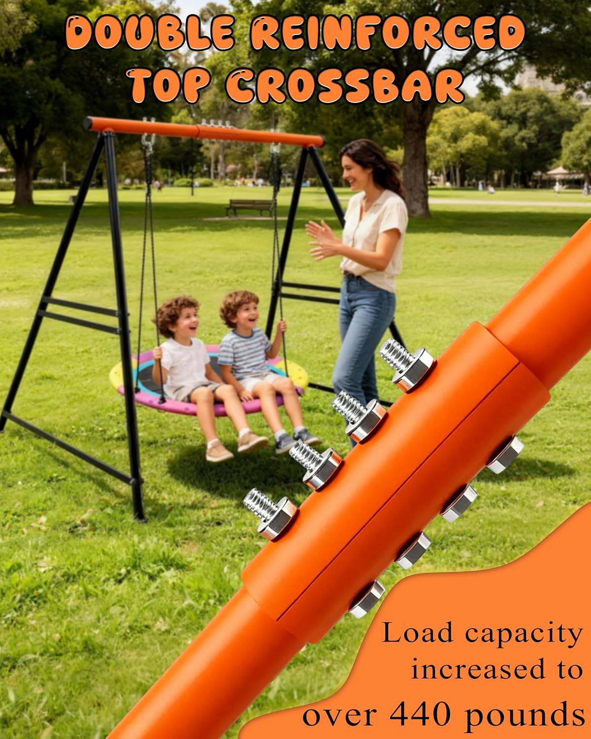 Porch Swing Stand Frame for Both Kids and Adults,440Lbs Heavy-Duty Metal A-Frame for Swing Sets for Backyard (Frame Only) (Orange)