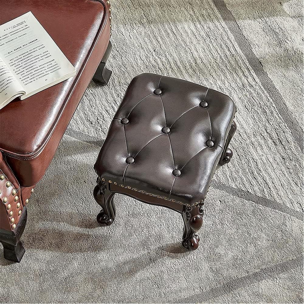 Foot Stool Ottoman with Microfiber Leather Cushion Footrest Sofa Stool for Hallway, Foyer, Living Room, Bedroom, Simple Assembly (Dark Brown)